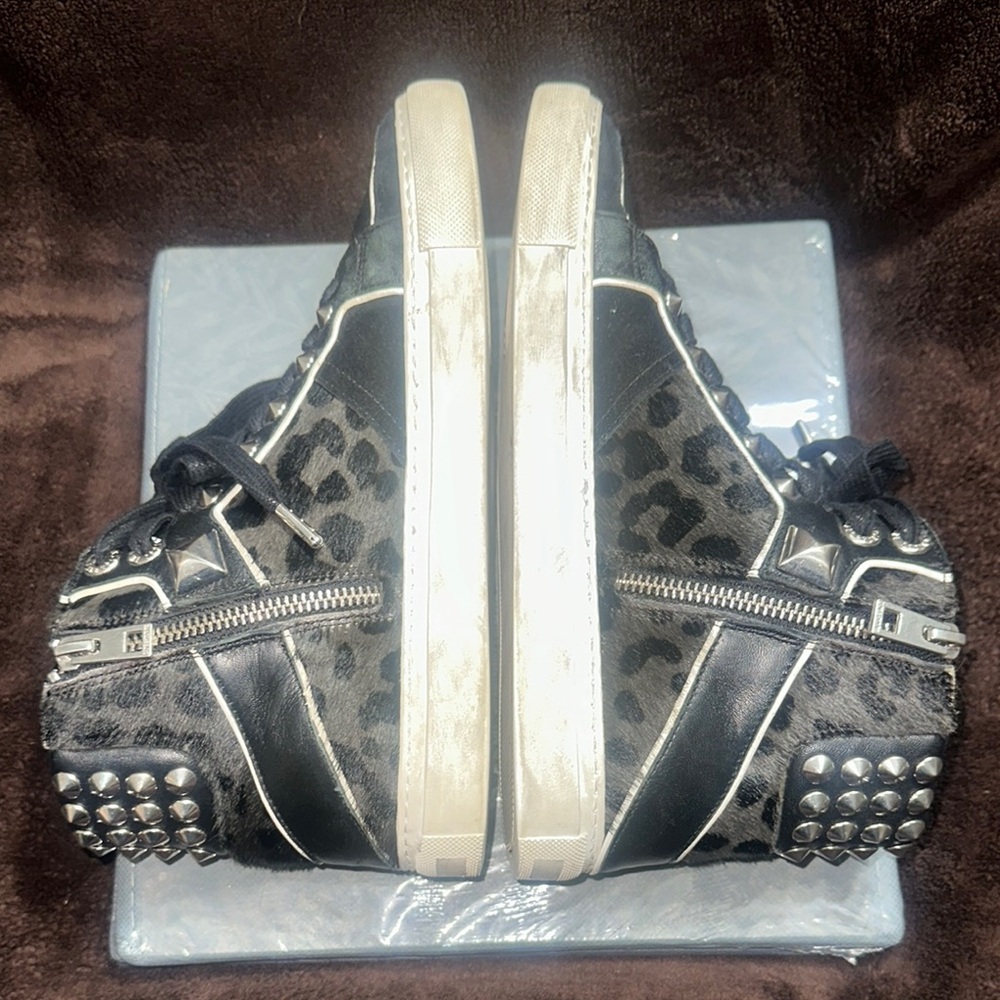 Stylish Black Leopard High-Top Studded Sneakers - Picture 10 of 15
